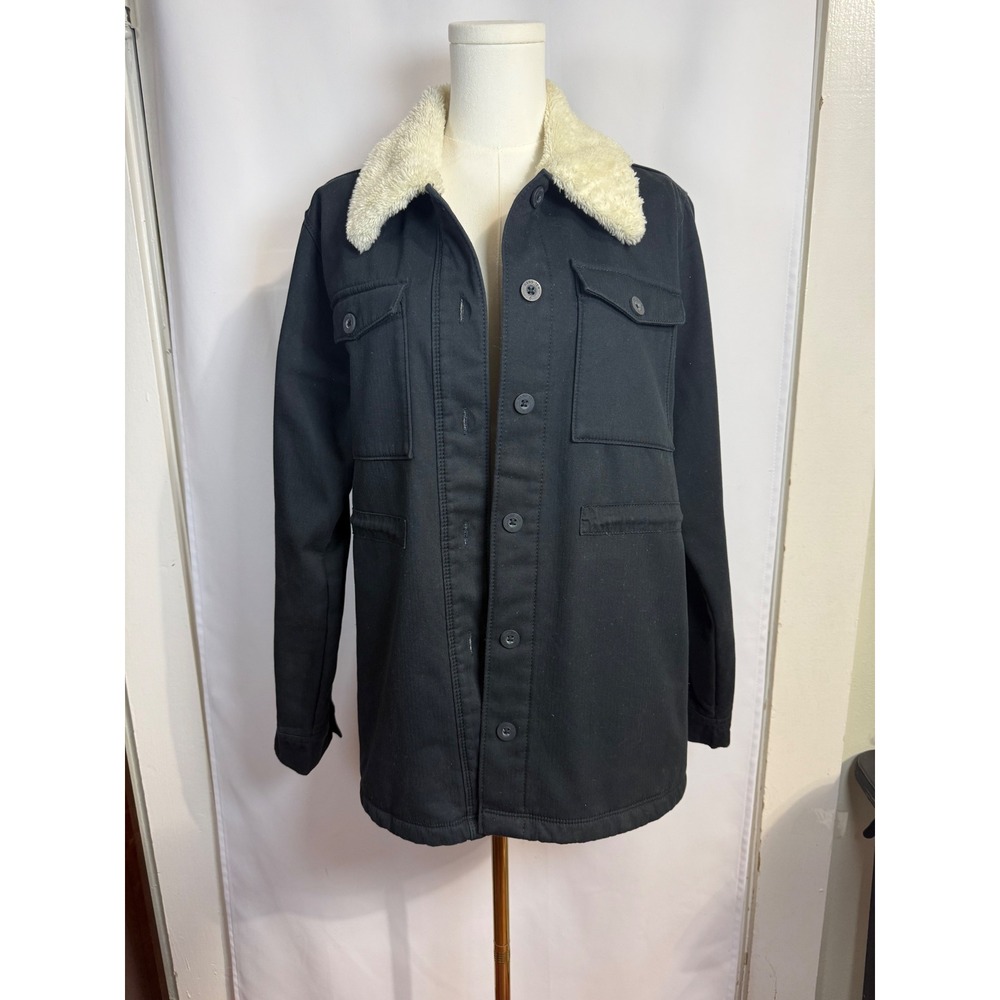 Hang Ten Womens Black Utility Jacket Faux Shearling Collar Fleece Lined Medium